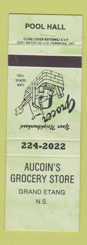 Matchbook Cover - Aucoin's grocery Store billiards Grand Etang NS GREEN