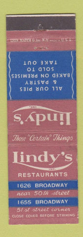 Matchbook Cover - Lindy's Restaurants New York City Cheesecake