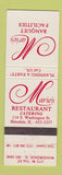 Matchbook Cover - Marie's Restaurant Hinsdale IL