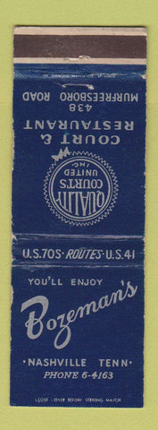 Matchbook Cover - Bozeman's Motel Quality Courts Nashville TN WEAR