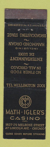 Matchbook Cover - Math Igler's Casino Chicago IL WEAR