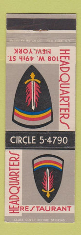 Matchbook Cover - Headquarters Restaurant New York City