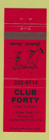 Matchbook Cover - Club Forty Washington PA
