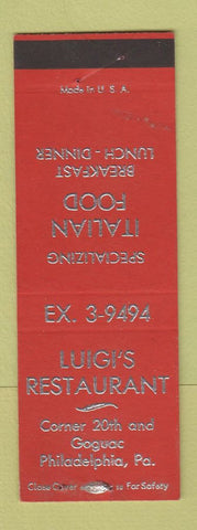Matchbook Cover - Luigi's Restaurant Philadelphia PA SAMPLE STAPLE HOLES