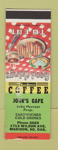 Matchbook Cover - John's Cafe Madison SD SAMPLE WEAR