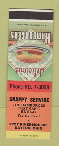 Matchbook Cover - Snappy Service Hamburgers Dayton OH SAMPLE