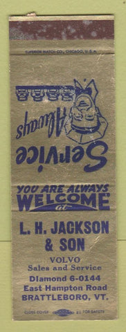 Matchbook Cover - LH Jackson Volvo Brattleboro VT SAMPLE WEAR