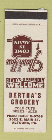 Matchbook Cover - Bertha's Grocery Altoona PA SAMPLE
