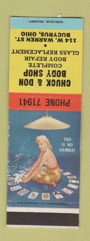 Matchbook Cover - Chuck and Don Body Shop auto Bucyrus OH pinup SAMPLE WEAR