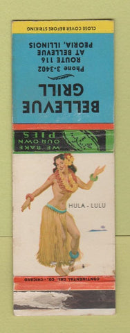 Matchbook Cover - Bellevue Grill Peoria IL pinup POOR STRIKER