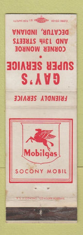 Matchbook Cover - Mobil oil gas Gay's Decatur IN WEAR