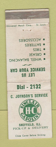 Matchbook Cover - Sinclair oil gas Sheffield IL C Johnson's WEAR