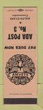 Matchbook Cover - Amvets Ada Post OH? SAMPLE WEAR