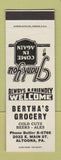 Matchbook Cover - Bertha's Grocery Altoona PA SAMPLE