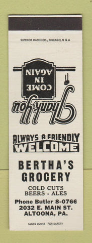 Matchbook Cover - Bertha's Grocery Altoona PA SAMPLE