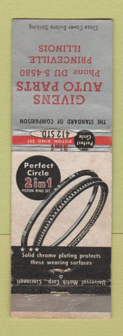 Matchbook Cover - Perfect Circle Piston Rings Givens Parts Princeville IL WEAR