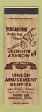 Matchbook Cover - Vinson Amusement Juke Boxes Memphis TN SAMPLE WEAR