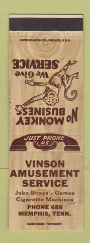 Matchbook Cover - Vinson Amusement Juke Boxes Memphis TN SAMPLE WEAR