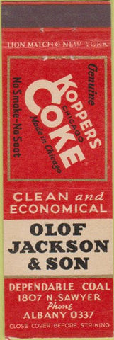 Matchbook Cover - Olof Jackson  and  Son Koppers Coke Chicago IL