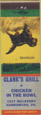Matchbook Cover - Clark's Grill Harrisburg PA Retriever Dog