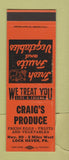 Matchbook Cover - Craig's Produce Grocery Lock Haven PA SAMPLE WEAR