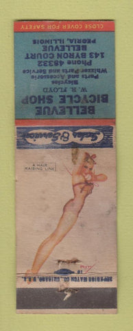 Matchbook Cover - Bellevue Bicycle Shop Peoria IL pinup WORN