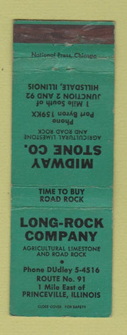 Matchbook Cover - Midway Stone Long Rock Limestone Hillsdale Princeville IL
