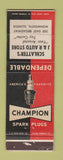 Matchbook Cover Champion Spark Plugs Schlatter's J&R Auto Store Monmouth IL WORN