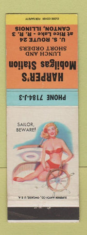 Matchbook Cover - Harper's Mobil oil gas Canton IL pinup