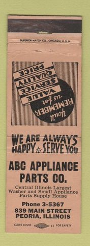 Matchbook Cover - ABC Appliance Parts Peoria IL WEAR