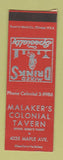 Matchbook Cover - Malaker's Colonial Tavern Bethel Boro SAMPLE