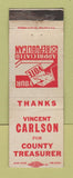 Matchbook Cover - Vincent Carlson County Treasurer Election
