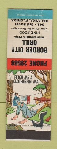 Matchbook Cover - Border City Grill Palatka FL hillbilly SAMPLE