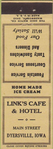 Matchbook Cover - Link's Cafe  and  Hotel Dyersville IA