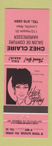Matchbook Cover - Chez Claire Hair Salon Lorette MB
