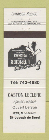 Matchbook Cover - Gaston Leclere Grocery ST Joseph de Sorel QC