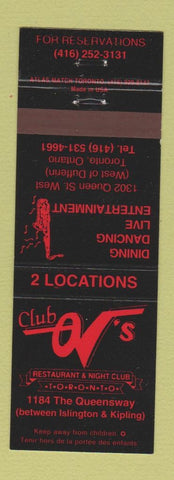 Matchbook Cover - Club OV's Restaurant Night Club Toronto ON