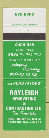 Matchbook Cover - Rayleigh Renovating Contracting Kamloops BC