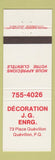 Matchbook Cover - Decoration JG Quevillon QC