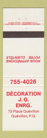 Matchbook Cover - Decoration JG Quevillon QC