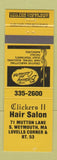 Matchbook Cover - Clickers II Hair Salon South Weymouth MA