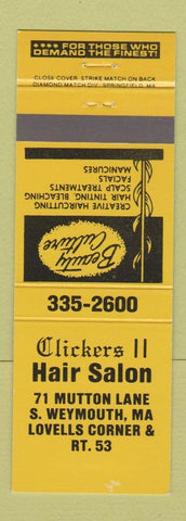 Matchbook Cover - Clickers II Hair Salon South Weymouth MA