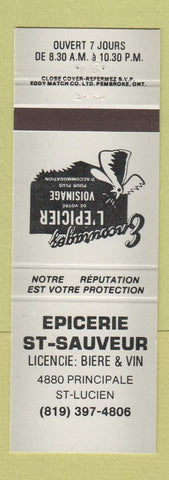Matchbook Cover - Epicerie St Sauveur St Lucien QC