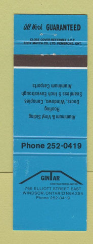Matchbook Cover - Gintar Siding Roofing Windsor ON