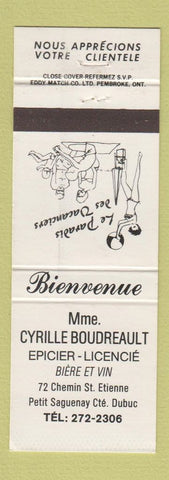 Matchbook Cover - Cyrille Boudreault Grocery Dubuc QC