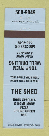 Matchbook Cover - Shed Restaurant Pizza Spring Green WI Tony Prem Well Drilling