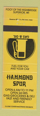 Matchbook Cover - Hammond Spur oil gas Superior WI