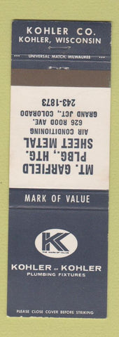 Matchbook Cover Mount Garfield Plumbing Kohler Fixtures Grand Junction Colorado