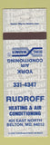 Matchbook Cover - Rudroff Heating Air Conditioning Belton MD
