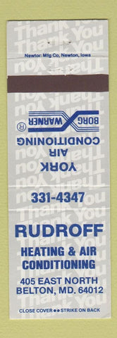 Matchbook Cover - Rudroff Heating Air Conditioning Belton MD